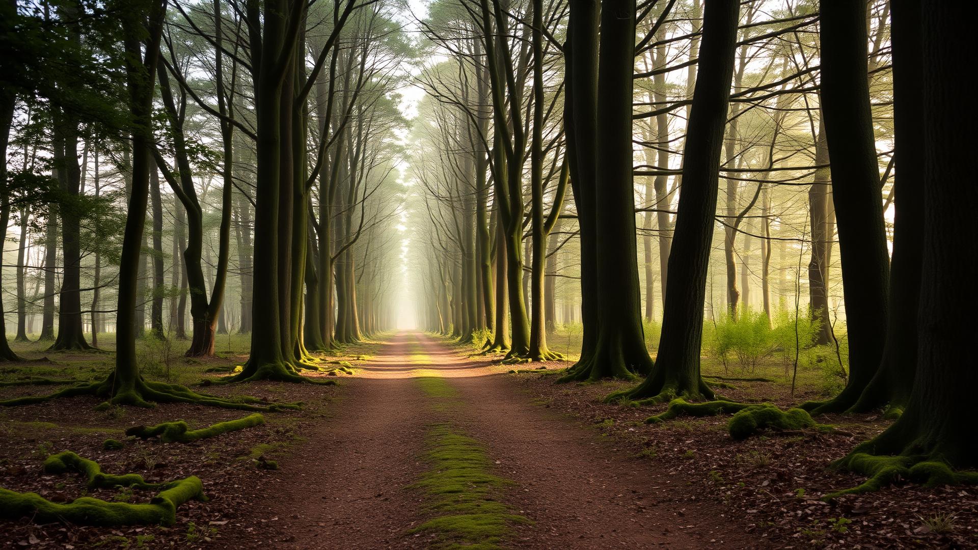 Chemin forestier baigné de lumière
