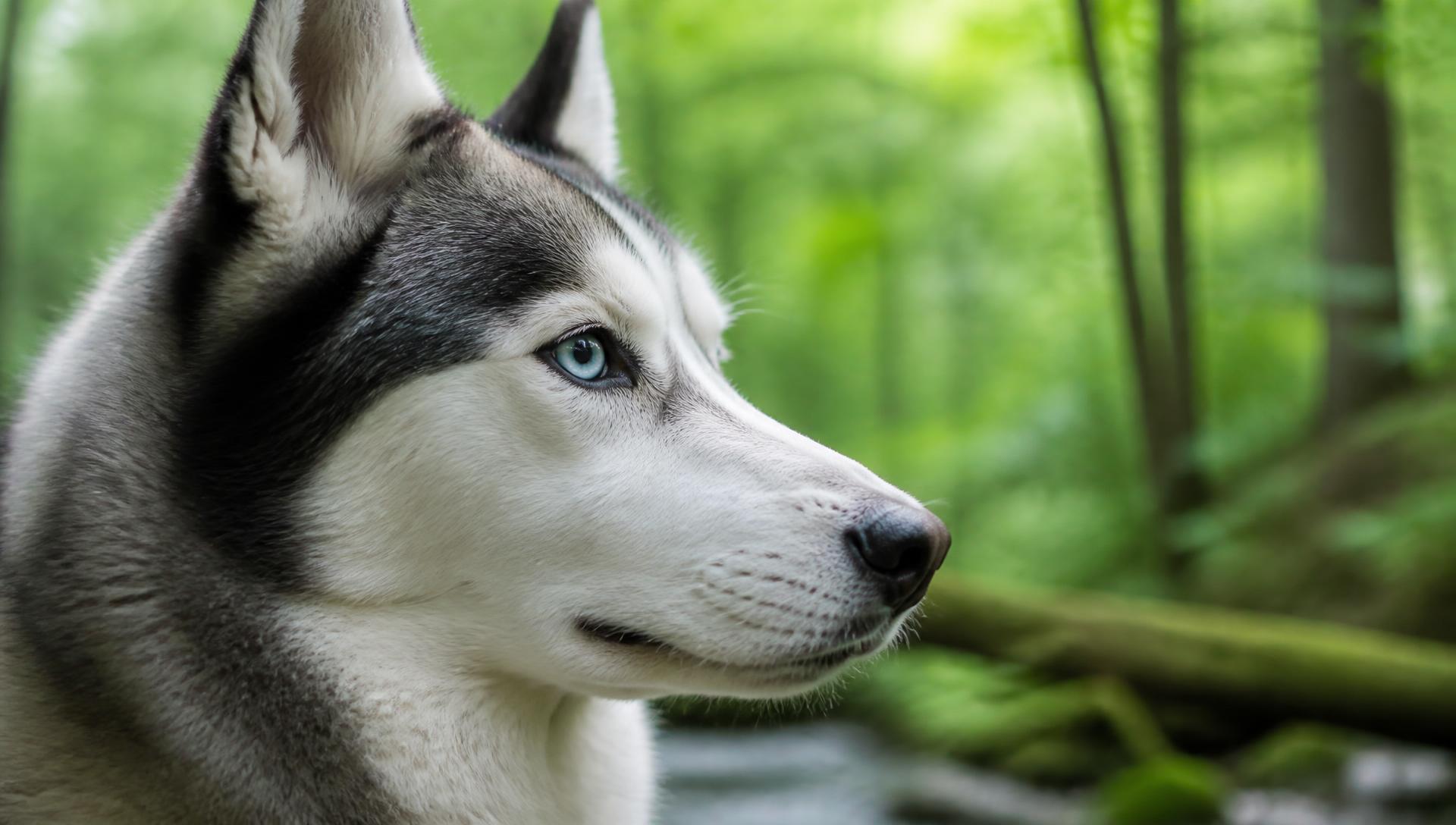 Portrait d'un Husky sibérien en forêt